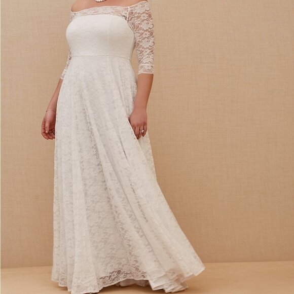 NWT Torrid White Lace Off Shoulder A-Line Wedding Dress size 14 - Picture 5 of 9
